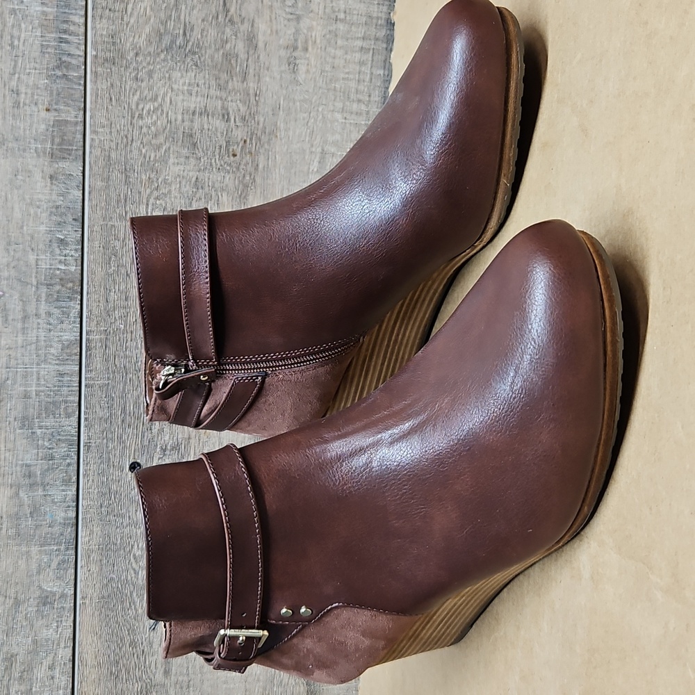 Dr. Scholl's Women's Double Booties - Brown Faux Leather/Microsuede 11M New